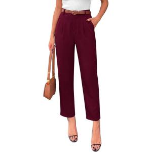 PRETTYGARDEN Womens Dress Pants Summer 2026 Work Clothes Tapered High Waisted Trousers Slacks Pockets Business Casual Outfits(Burgundy)