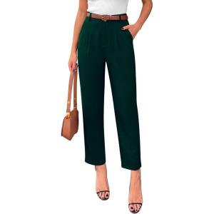 PRETTYGARDEN Womens Dress Pants Summer 2026 Work Clothes Tapered High Waisted Trousers Slacks Pockets Business Casual Outfits(Dark Green)
