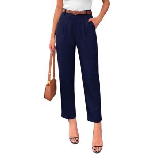 PRETTYGARDEN Womens Dress Pants Summer 2026 Work Clothes Tapered High Waisted Trousers Slacks Pockets Business Casual Outfits(Navy Blue)