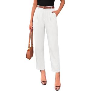PRETTYGARDEN Womens Dress Pants Summer 2026 Work Clothes Tapered High Waisted Trousers Slacks Pockets Business Casual Outfits(White)