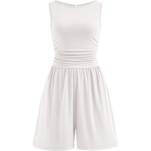PRETTYGARDEN Summer Rompers for Women 2026 Dressy Casual Sleeveless Short Wide Leg Jumpsuits Beach Vacation One Piece Outfits(White)