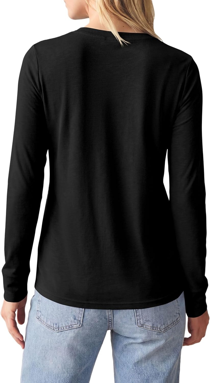 image:imagePRETTYGARDEN Long Sleeve Tshirts Shirts for Women Clothing Fall Fashion 2026 Basic Tees Casual Blouses Crew Neck Winter TopsBlack