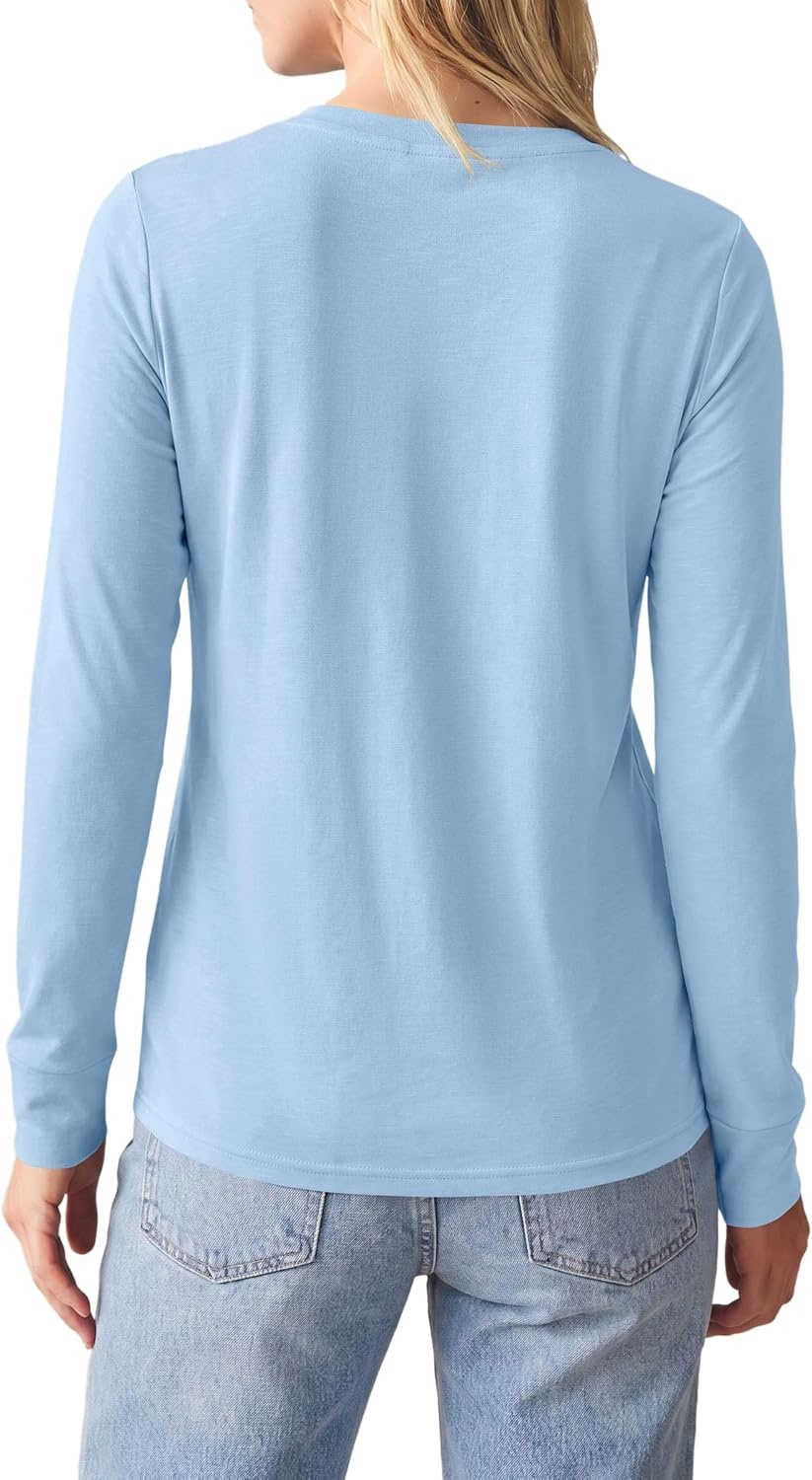 image:imagePRETTYGARDEN Long Sleeve Tshirts Shirts for Women Clothing Fall Fashion 2026 Basic Tees Casual Blouses Crew Neck Winter TopsLight Blue