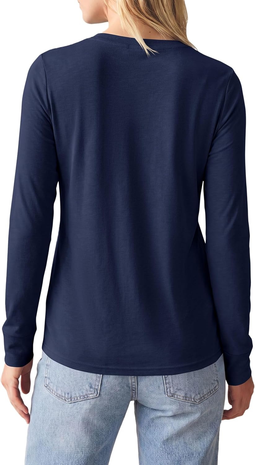 image:imagePRETTYGARDEN Long Sleeve Tshirts Shirts for Women Clothing Fall Fashion 2026 Basic Tees Casual Blouses Crew Neck Winter TopsNavy Blue