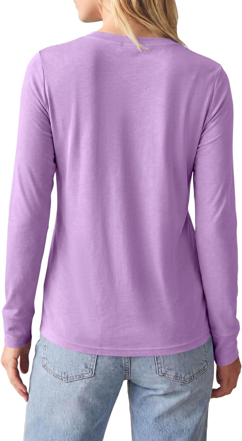 image:imagePRETTYGARDEN Long Sleeve Tshirts Shirts for Women Clothing Fall Fashion 2026 Basic Tees Casual Blouses Crew Neck Winter TopsPurple
