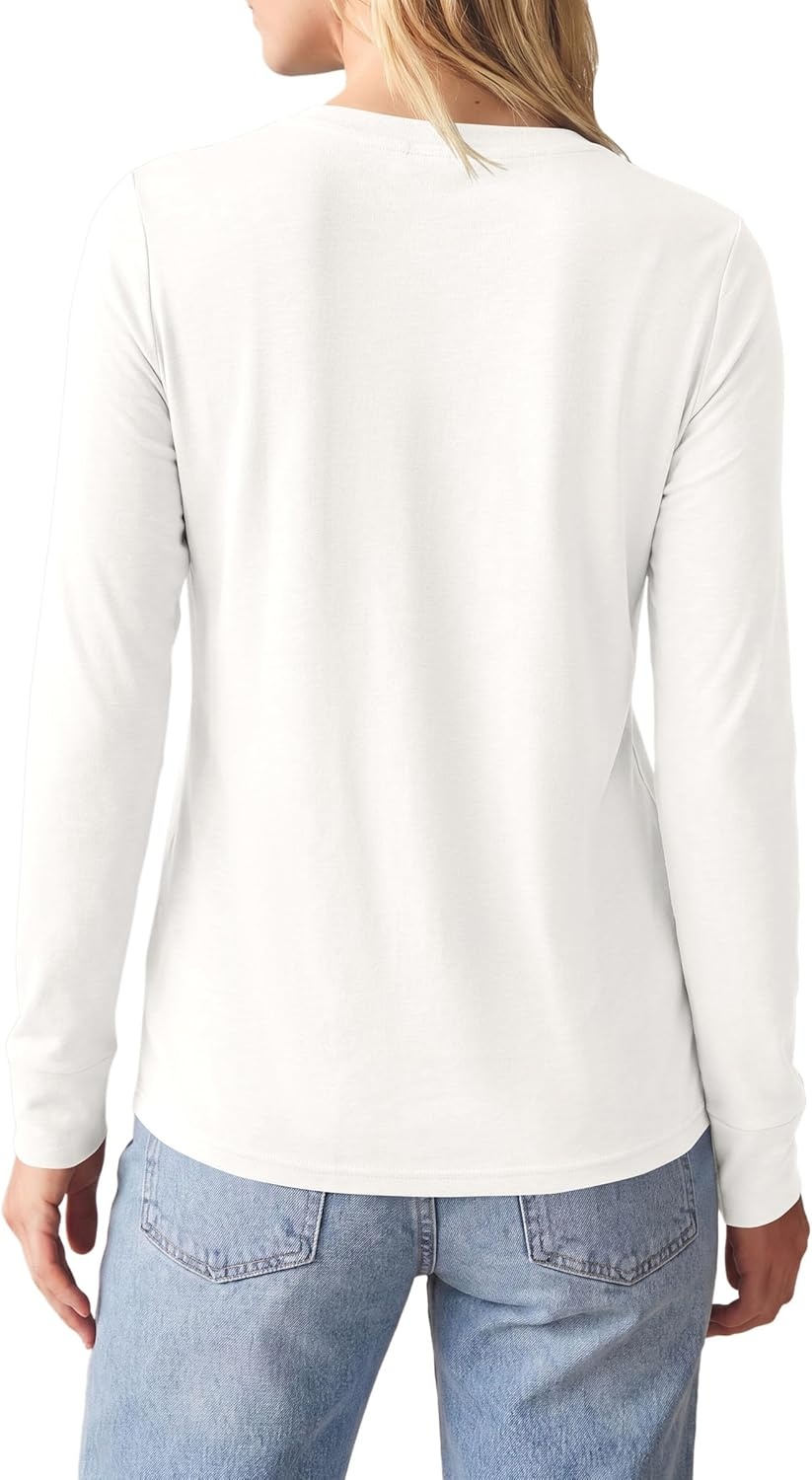 image:imagePRETTYGARDEN Long Sleeve Tshirts Shirts for Women Clothing Fall Fashion 2026 Basic Tees Casual Blouses Crew Neck Winter TopsWhite