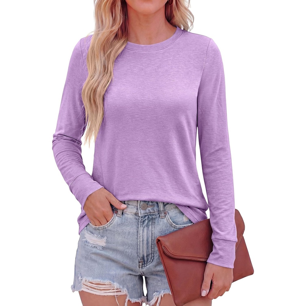 image:imagePRETTYGARDEN Long Sleeve Tshirts Shirts for Women Clothing Fall Fashion 2026 Basic Tees Casual Blouses Crew Neck Winter TopsPurple