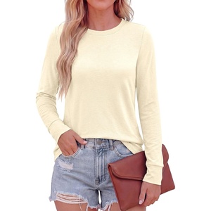PRETTYGARDEN Long Sleeve Tshirts Shirts for Women Clothing Fall Fashion 2026 Basic Tees Casual Blouses Crew Neck Winter Tops(Beige)