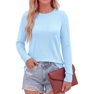PRETTYGARDEN Long Sleeve Tshirts Shirts for Women Clothing Fall Fashion 2026 Basic Tees Casual Blouses Crew Neck Winter Tops(Light Blue)