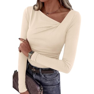 PRETTYGARDEN Women’s 2026 Long Sleeve T Shirts Asymmetrical Y2K Slim Fitted Going Out Trendy Tops Early Fall Fashion Clothing(Beige)
