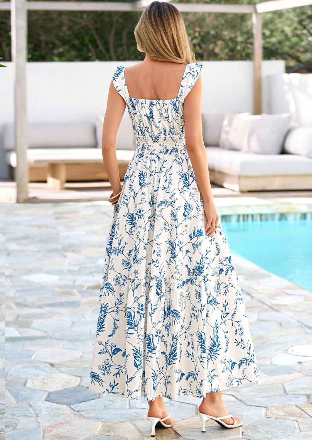 image:imagePRETTYGARDEN Floral Dress for Women Summer Boho Maxi Sundresses 2026 Smocked Long Flowy Spring Beach Wedding Guest DressesApricot Blue Floral