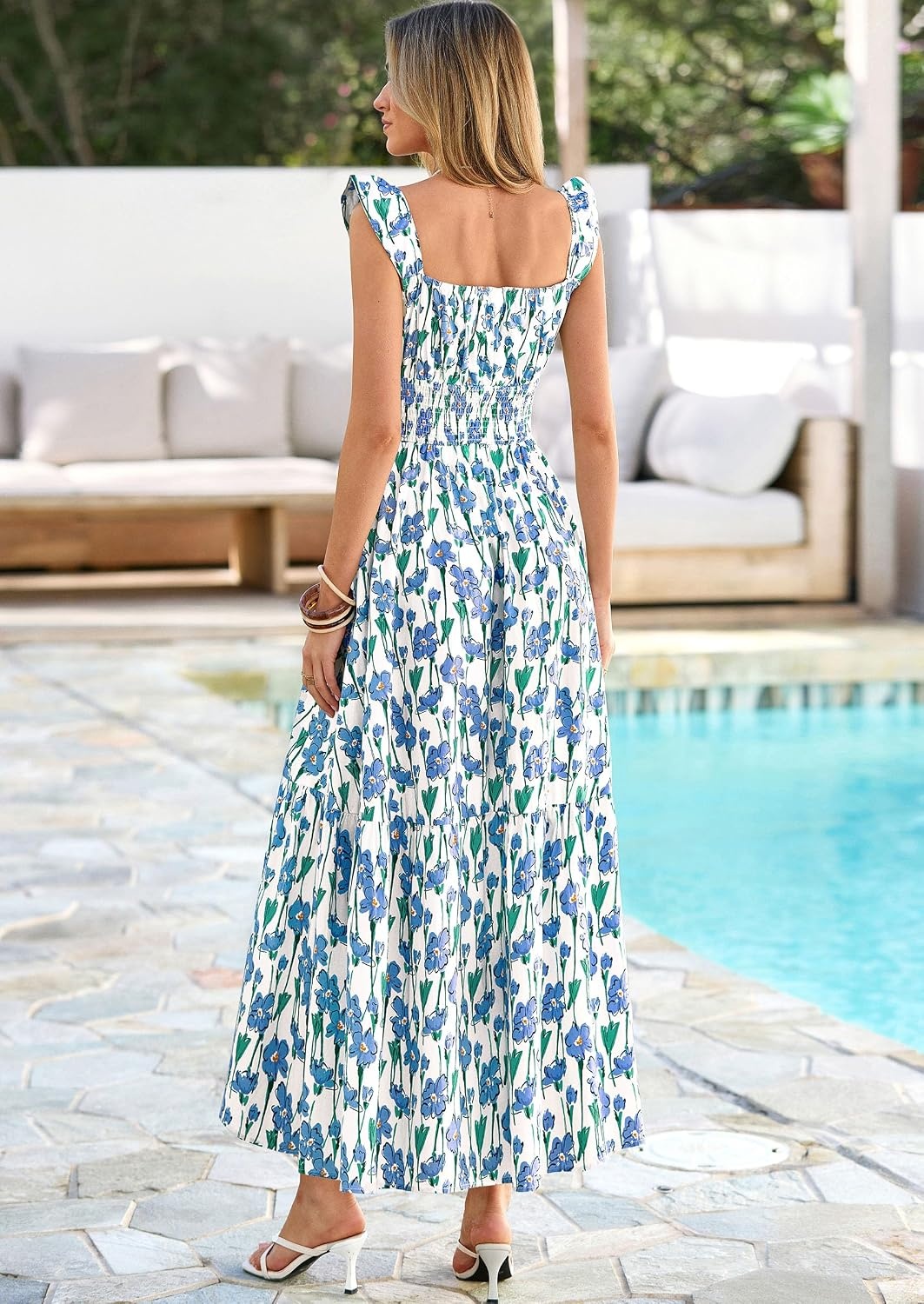 image:imagePRETTYGARDEN Floral Dress for Women Summer Boho Maxi Sundresses 2026 Smocked Long Flowy Spring Beach Wedding Guest DressesApricot Blue Green Floral