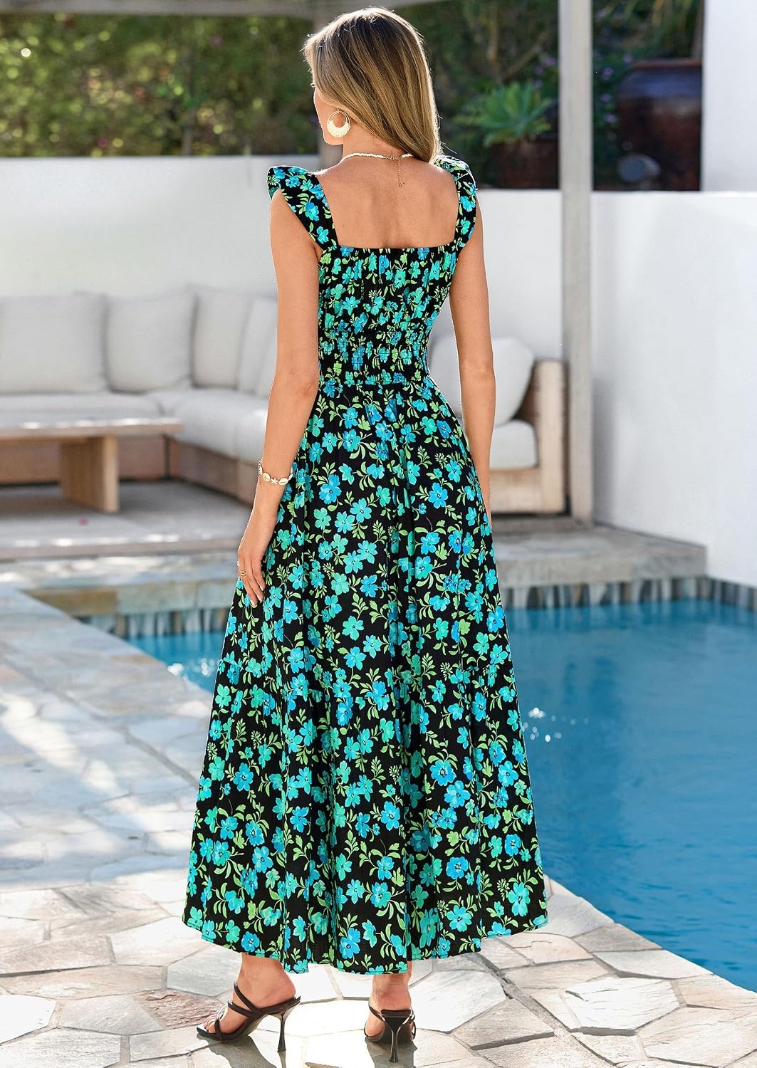 image:imagePRETTYGARDEN Floral Dress for Women Summer Boho Maxi Sundresses 2026 Smocked Long Flowy Spring Beach Wedding Guest DressesBlack Green Floral