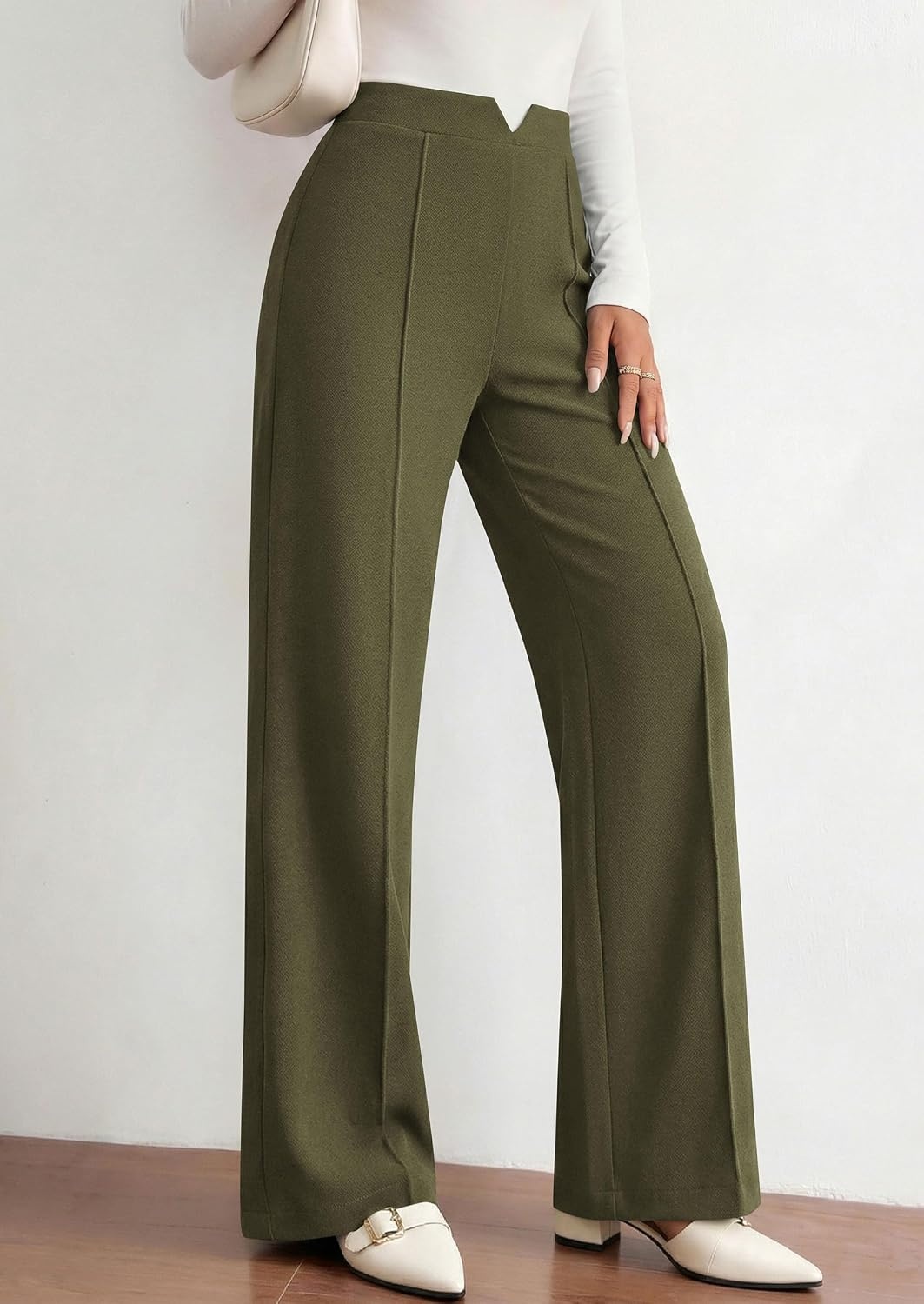 image:imagePRETTYGARDEN Palazzo Pants for Women 2026 Spring Dressy High Waisted Wide Leg Work Pants Fall Casual Flowy Lounge TrousersArmy Green