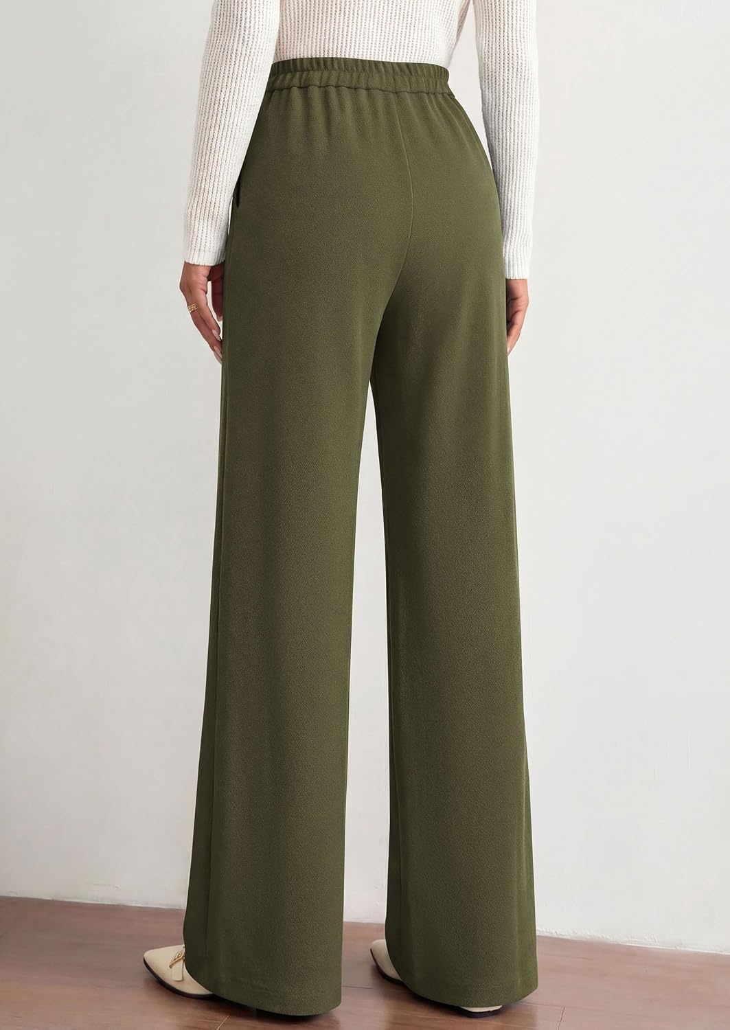 image:imagePRETTYGARDEN Palazzo Pants for Women 2026 Spring Dressy High Waisted Wide Leg Work Pants Fall Casual Flowy Lounge TrousersArmy Green