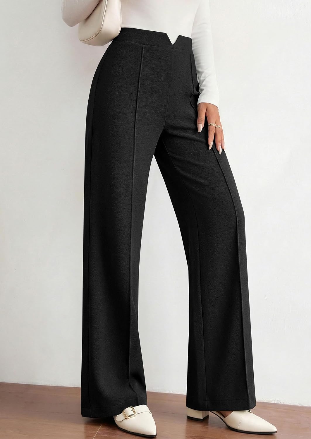 image:imagePRETTYGARDEN Palazzo Pants for Women 2026 Spring Dressy High Waisted Wide Leg Work Pants Fall Casual Flowy Lounge TrousersBlack