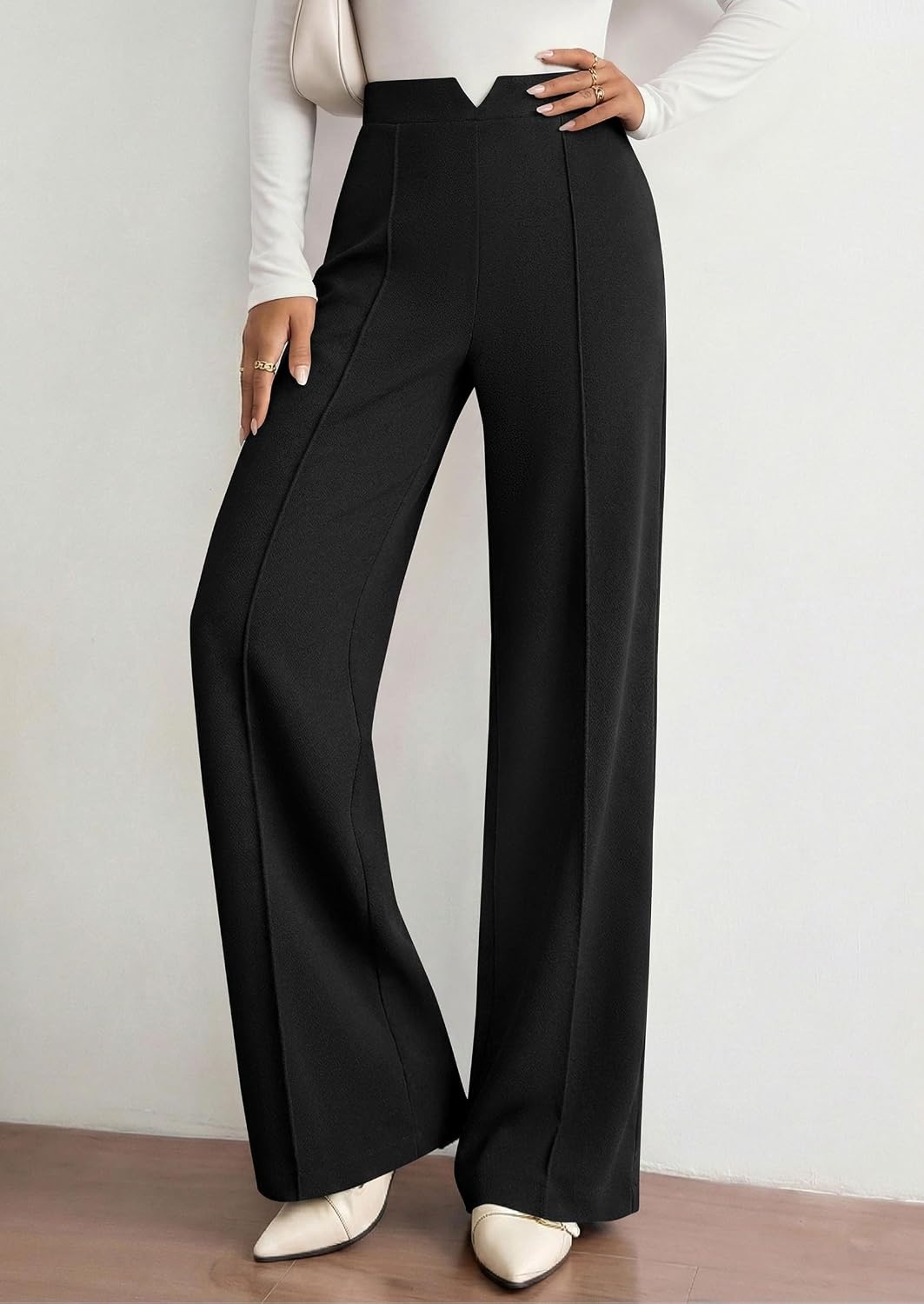 image:imagePRETTYGARDEN Palazzo Pants for Women 2026 Spring Dressy High Waisted Wide Leg Work Pants Fall Casual Flowy Lounge TrousersBlack