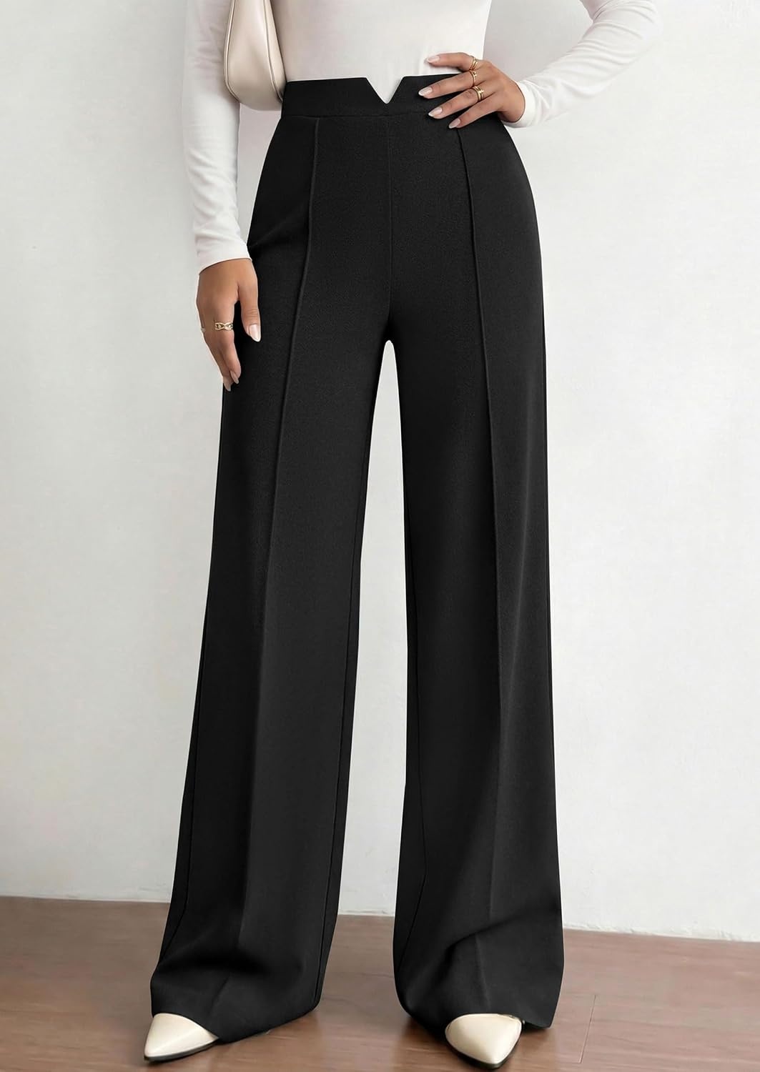 image:imagePRETTYGARDEN Palazzo Pants for Women 2026 Spring Dressy High Waisted Wide Leg Work Pants Fall Casual Flowy Lounge TrousersBlack