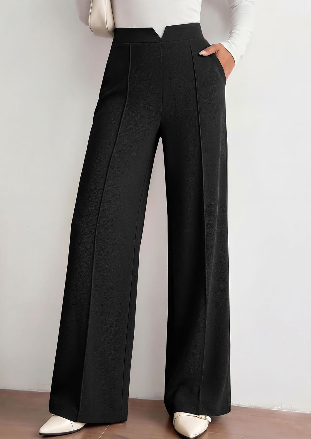 image:imagePRETTYGARDEN Palazzo Pants for Women 2026 Spring Dressy High Waisted Wide Leg Work Pants Fall Casual Flowy Lounge TrousersBlack