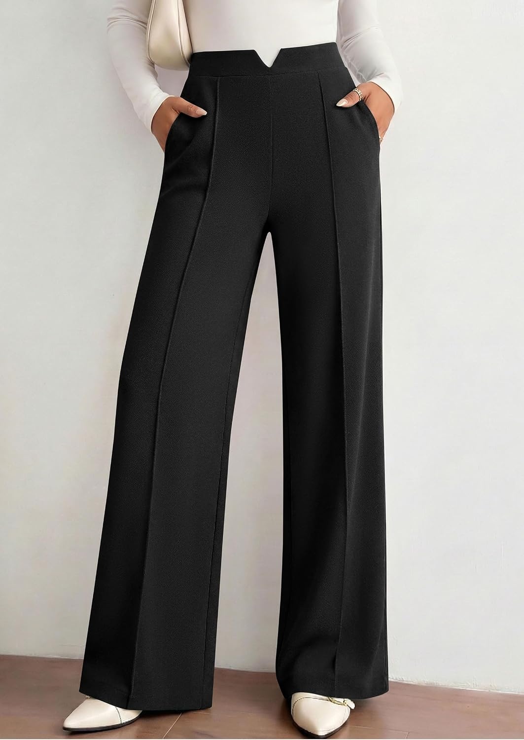 image:imagePRETTYGARDEN Palazzo Pants for Women 2026 Spring Dressy High Waisted Wide Leg Work Pants Fall Casual Flowy Lounge TrousersBlack