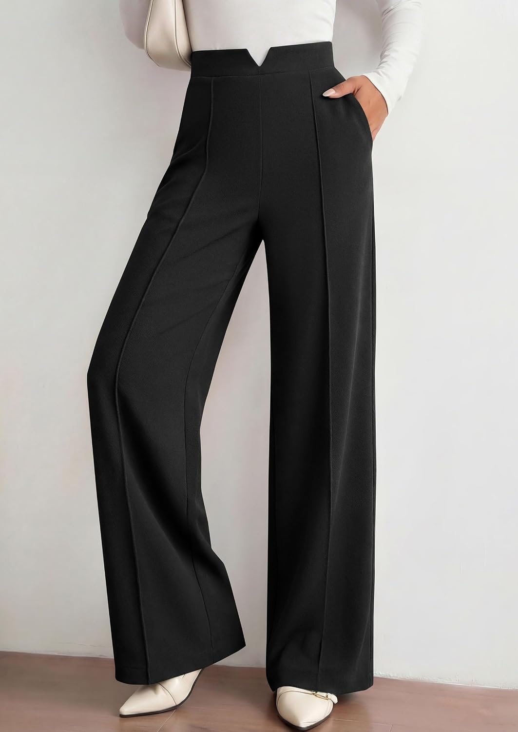 image:imagePRETTYGARDEN Palazzo Pants for Women 2026 Spring Dressy High Waisted Wide Leg Work Pants Fall Casual Flowy Lounge TrousersBlack
