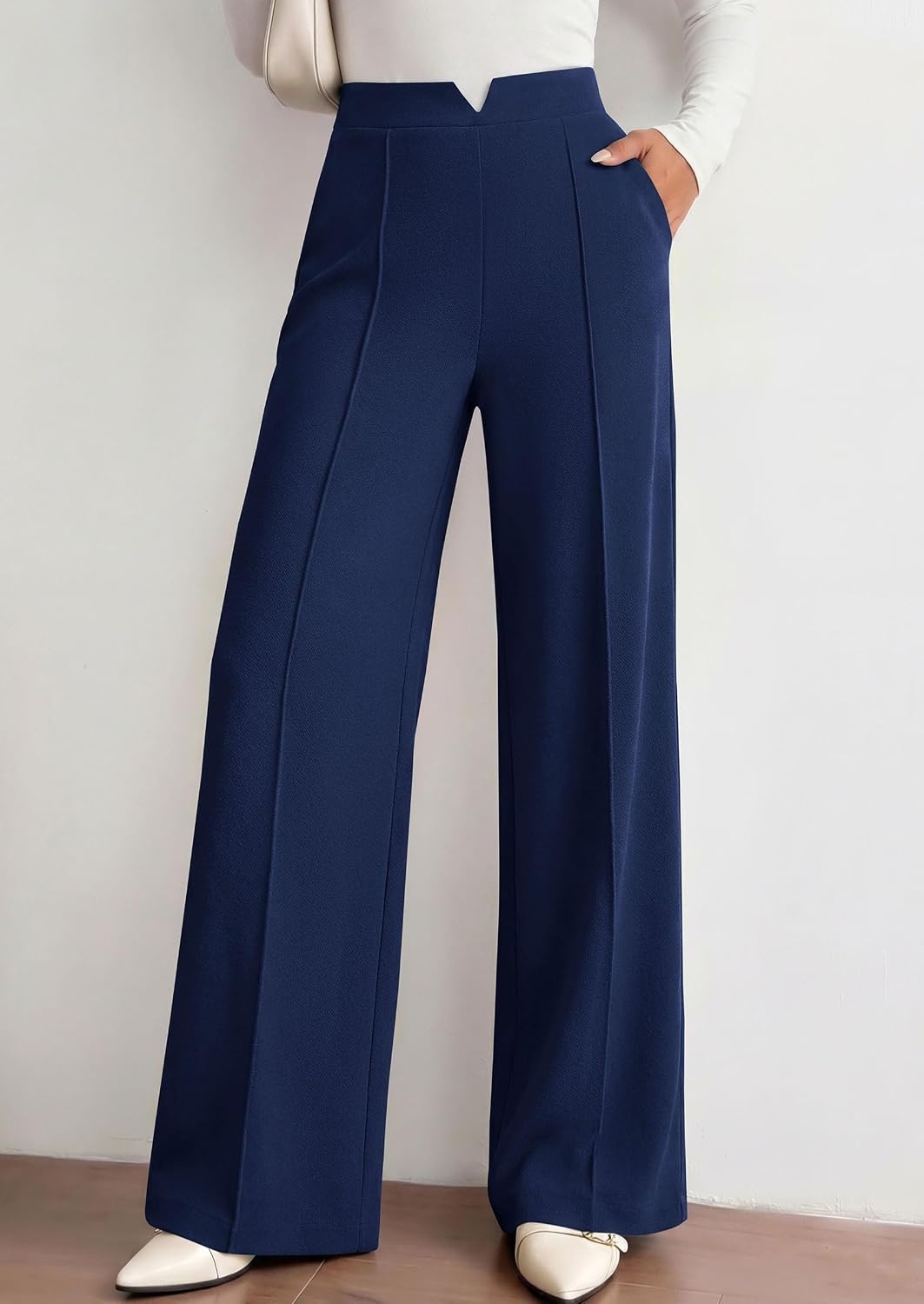 image:imagePRETTYGARDEN Palazzo Pants for Women 2026 Spring Dressy High Waisted Wide Leg Work Pants Fall Casual Flowy Lounge TrousersNavy Blue