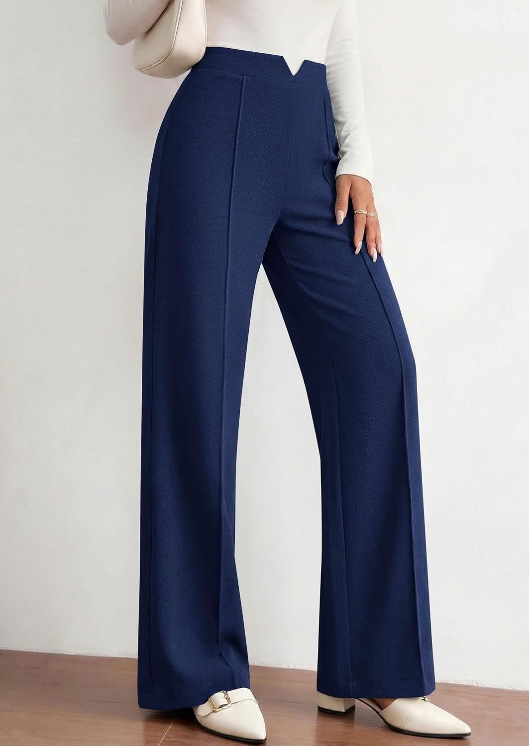 image:imagePRETTYGARDEN Palazzo Pants for Women 2026 Spring Dressy High Waisted Wide Leg Work Pants Fall Casual Flowy Lounge TrousersNavy Blue