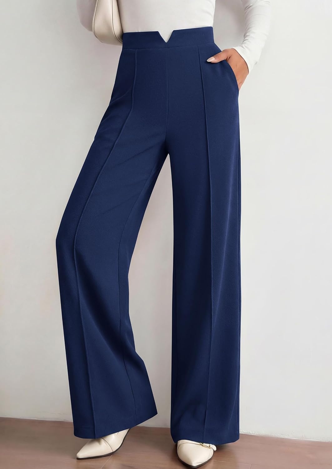 image:imagePRETTYGARDEN Palazzo Pants for Women 2026 Spring Dressy High Waisted Wide Leg Work Pants Fall Casual Flowy Lounge TrousersNavy Blue