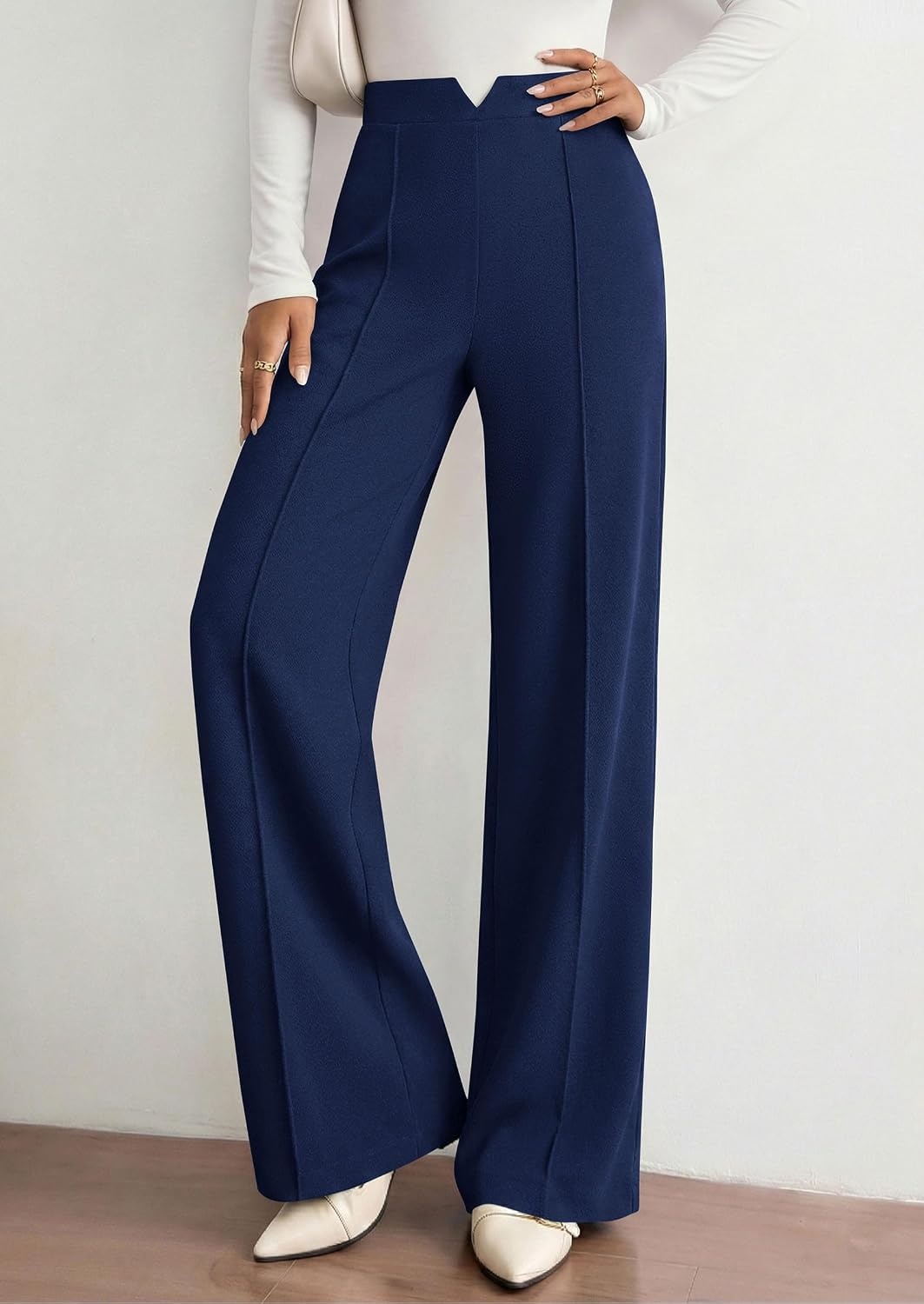 image:imagePRETTYGARDEN Palazzo Pants for Women 2026 Spring Dressy High Waisted Wide Leg Work Pants Fall Casual Flowy Lounge TrousersNavy Blue