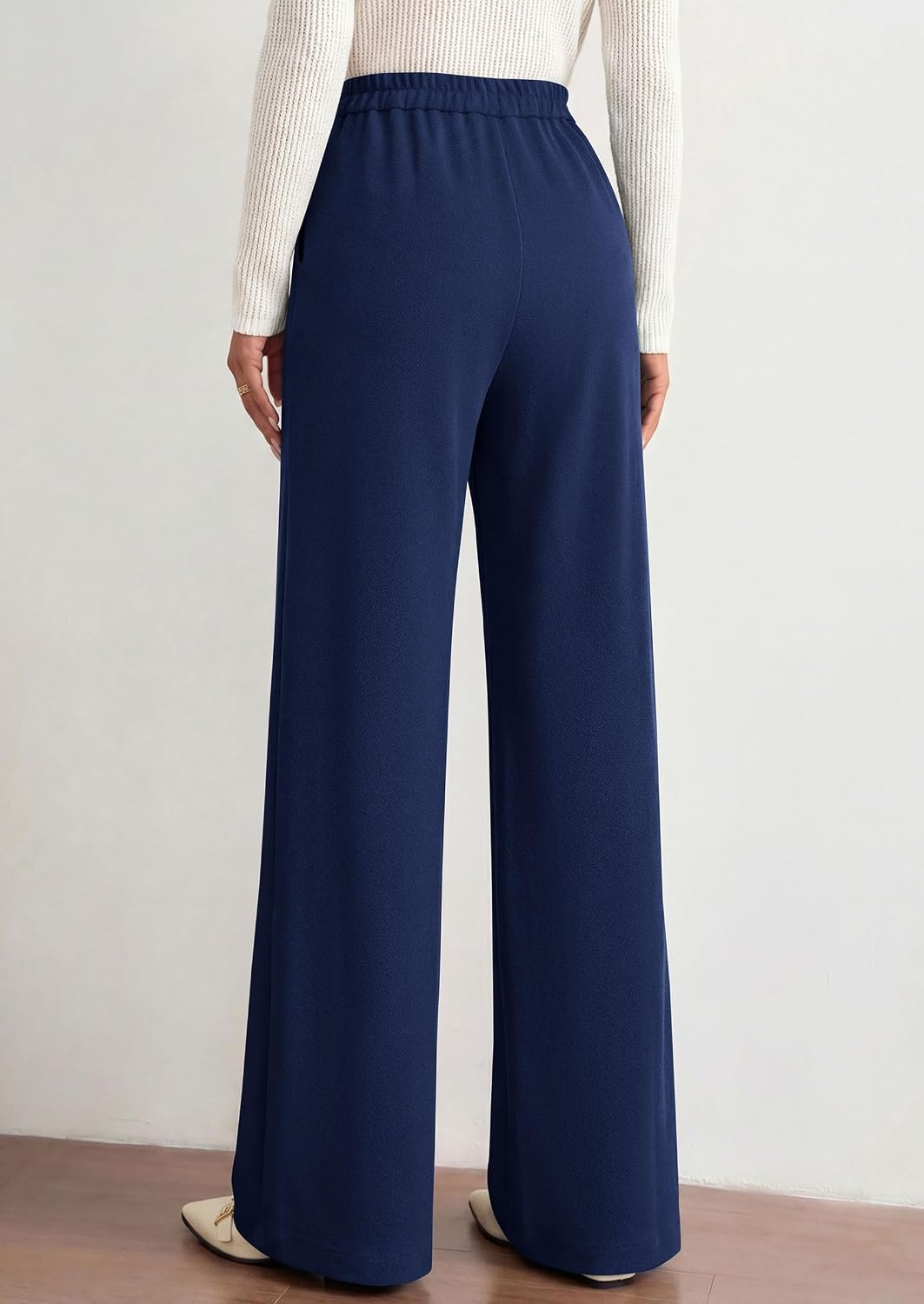 image:imagePRETTYGARDEN Palazzo Pants for Women 2026 Spring Dressy High Waisted Wide Leg Work Pants Fall Casual Flowy Lounge TrousersNavy Blue