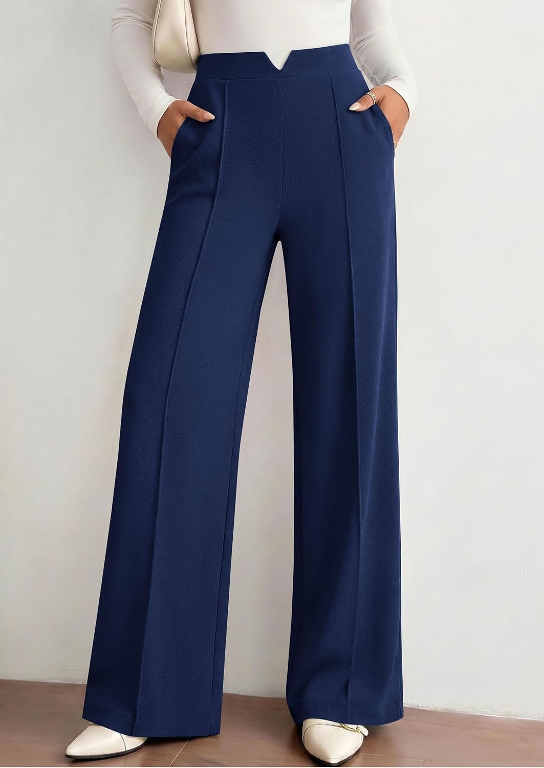 image:imagePRETTYGARDEN Palazzo Pants for Women 2026 Spring Dressy High Waisted Wide Leg Work Pants Fall Casual Flowy Lounge TrousersNavy Blue