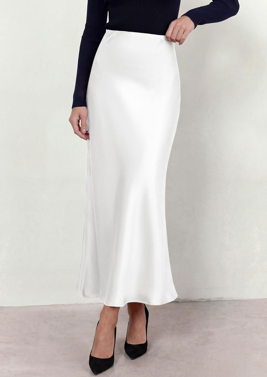 image:imagePRETTYGARDEN Womens 2026 Fall Fashion Maxi Long Skirts Trendy Silk Satin High Waisted A Line Mermaid Business Casual OutfitsWhite