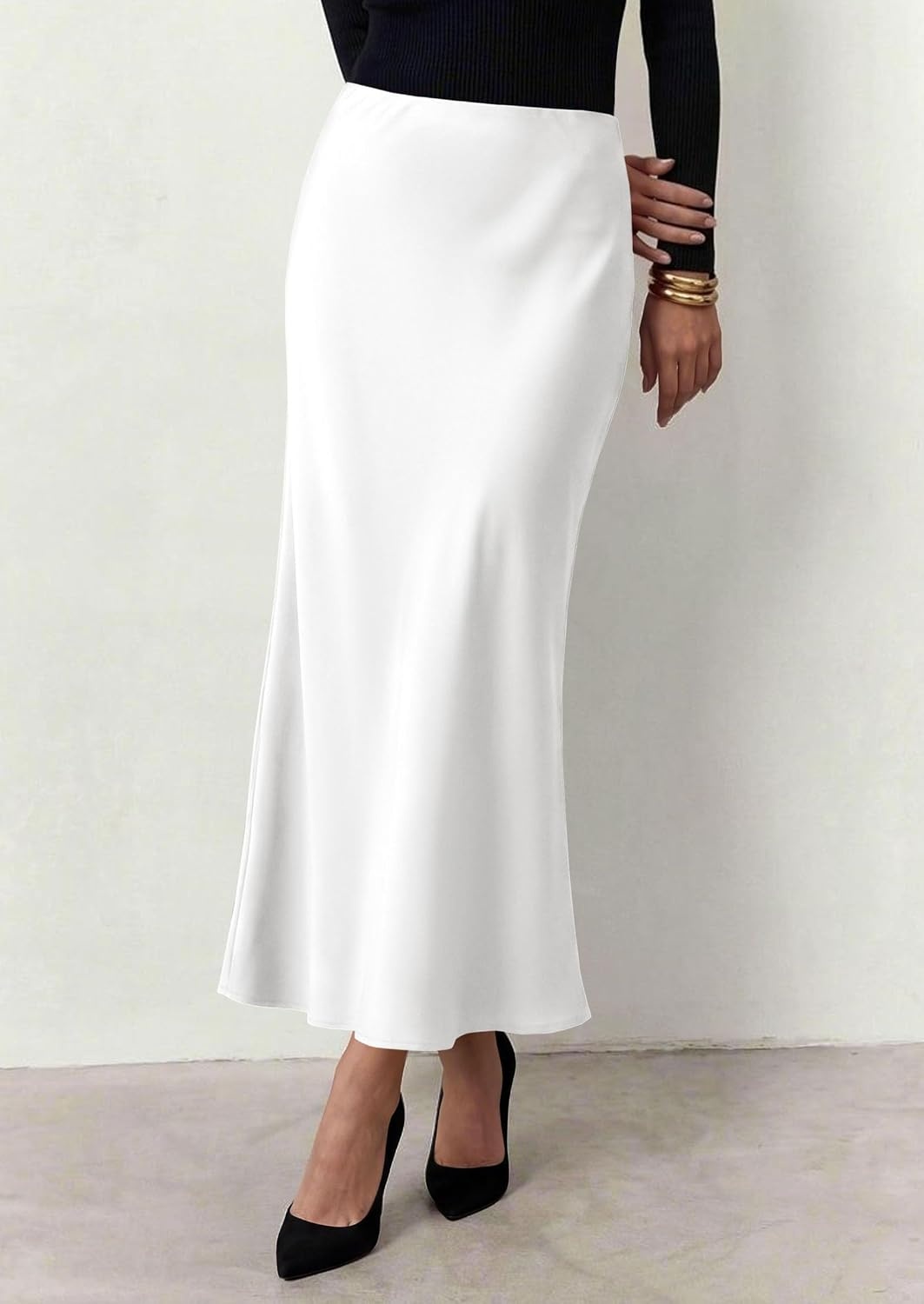 image:imagePRETTYGARDEN Womens 2026 Fall Fashion Maxi Long Skirts Trendy Silk Satin High Waisted A Line Mermaid Business Casual OutfitsWhite
