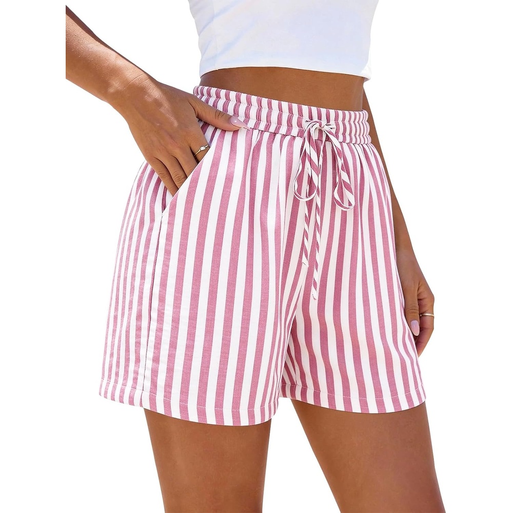 image:imagePRETTYGARDEN Elastic Waist Summer Shorts for Women Trendy 2026 Gingham Cute Pajama Bottoms Plaid Y2K Beach Vacation ClothesStriped Pink