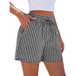 PRETTYGARDEN Elastic Waist Summer Shorts for Women Trendy 2026 Gingham Cute Pajama Bottoms Plaid Y2K Beach Vacation Clothes(Plaid Black)