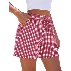 PRETTYGARDEN Elastic Waist Summer Shorts for Women Trendy 2026 Gingham Cute Pajama Bottoms Plaid Y2K Beach Vacation Clothes(Plaid Red)