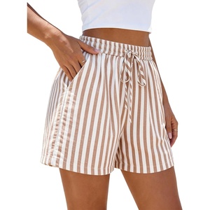 PRETTYGARDEN Elastic Waist Summer Shorts for Women Trendy 2026 Gingham Cute Pajama Bottoms Plaid Y2K Beach Vacation Clothes(Striped Khaki)