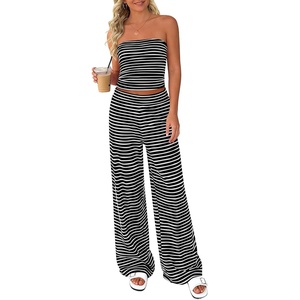 PRETTYGARDEN Two Piece Striped Sets for Women Summer Travel Outfits 2026 Spring Y2K Going Out Vacation Clothes Loungewear(Black White)