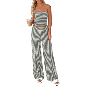PRETTYGARDEN Two Piece Striped Sets for Women Summer Travel Outfits 2026 Spring Y2K Going Out Vacation Clothes Loungewear(Green White)