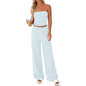 PRETTYGARDEN Two Piece Striped Sets for Women Summer Travel Outfits 2026 Spring Y2K Going Out Vacation Clothes Loungewear(Sky Blue White)