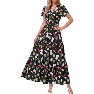 PRETTYGARDEN Women Summer Maxi Dresses 2026 Short Sleeve V Neck Button Floral Tiered Flowy Boho Sundress Beach Outfits(Floral Black Multicolored)