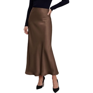 PRETTYGARDEN Women’s 2026 Fall Fashion Maxi Long Skirts Trendy Silk Satin High Waisted A Line Mermaid Business Casual Outfits(Brown)