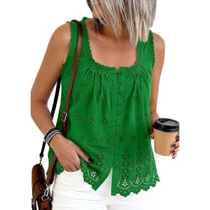 PRETTYGARDEN Womens Tank Tops 2026 Summer Button Down Shirts Embroidered Eyelet Dressy Casual Blouses Beach Vacation Clothes(Green)