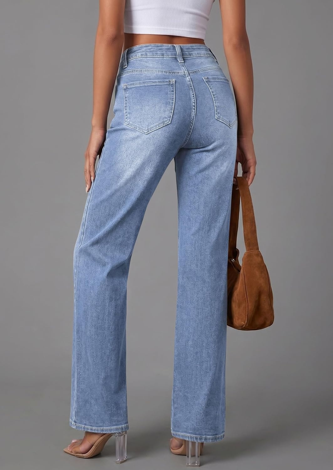 image:imagePRETTYGARDEN High Waisted Wide Leg Jeans for Women 2026 Trendy Baggy Straight Leg Stretchy Summer Denim Pants with PocketsBeau Blue