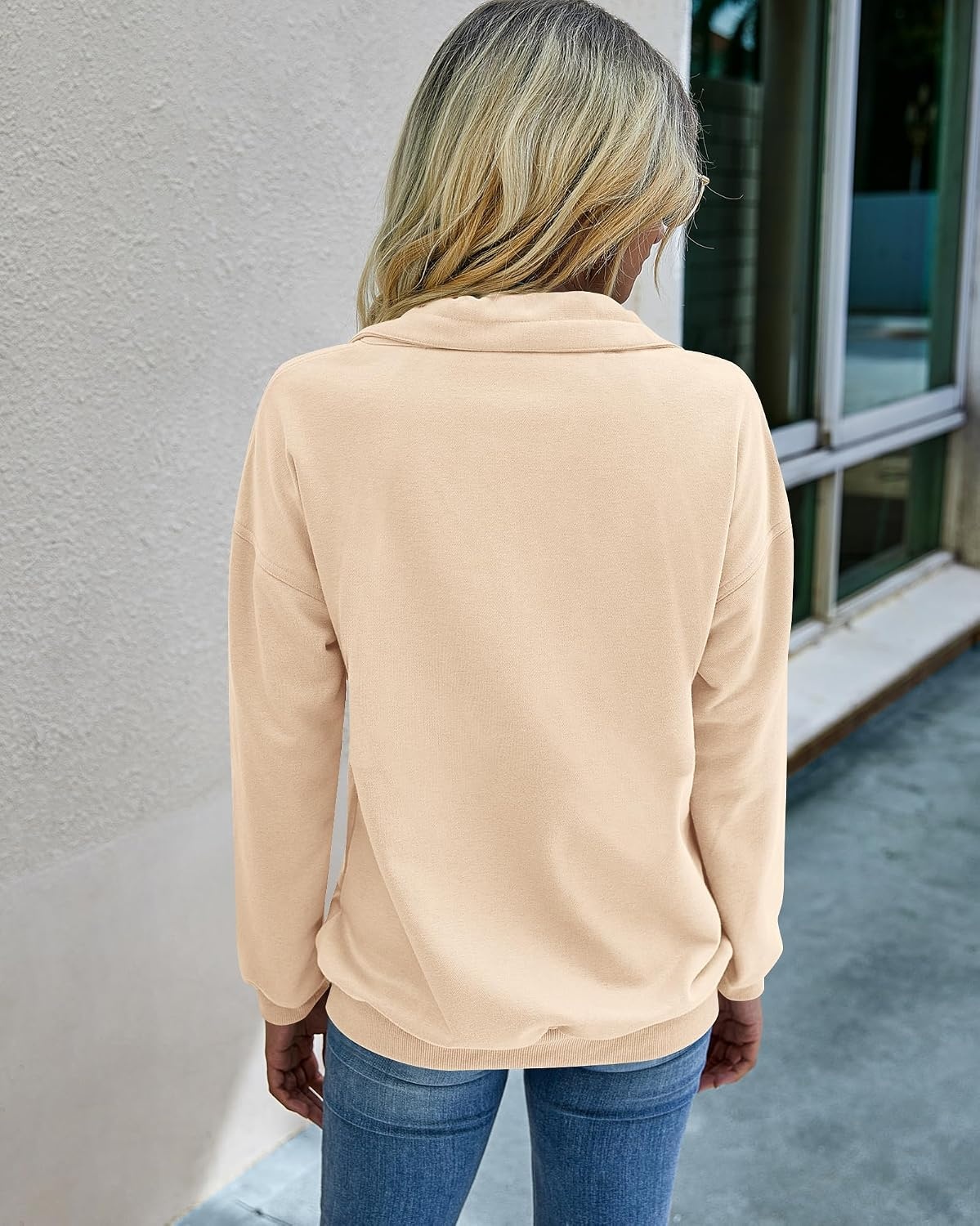 image:imagePRETTYGARDEN Womens Casual Long Sleeve Lapel Zipper Sweatshirt Drawstring Loose Pullover TopsApricot