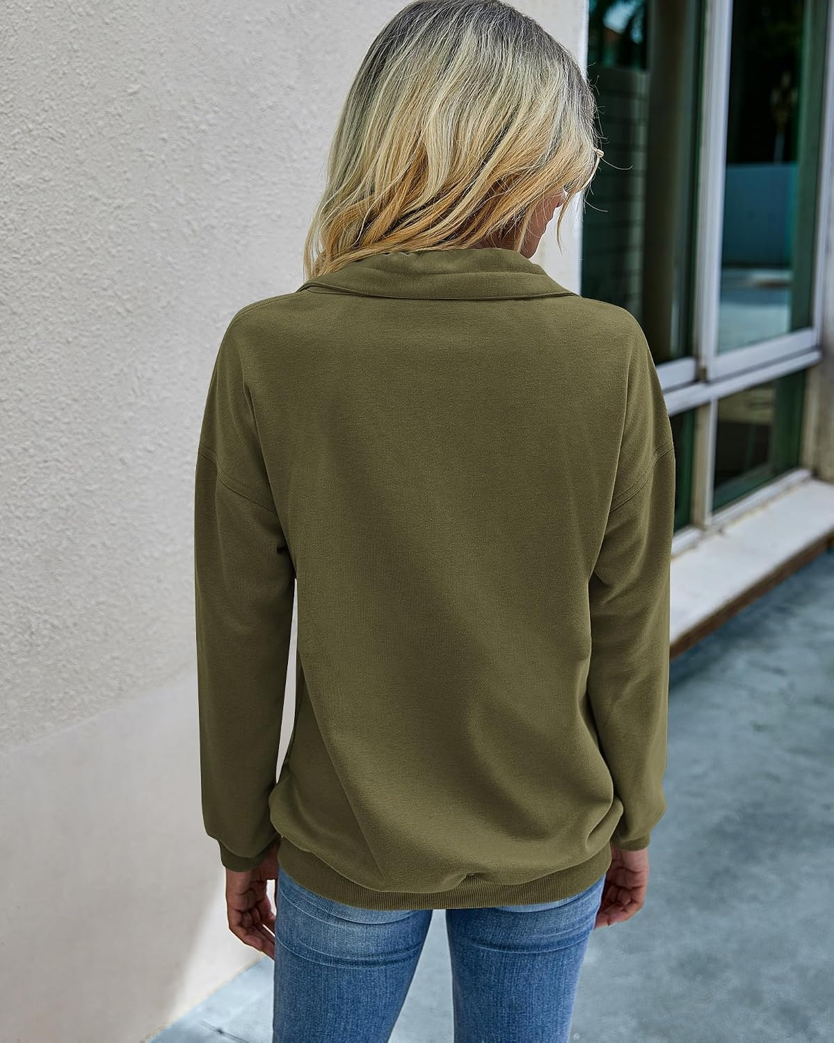 image:imagePRETTYGARDEN Womens Casual Long Sleeve Lapel Zipper Sweatshirt Drawstring Loose Pullover TopsArmy Green