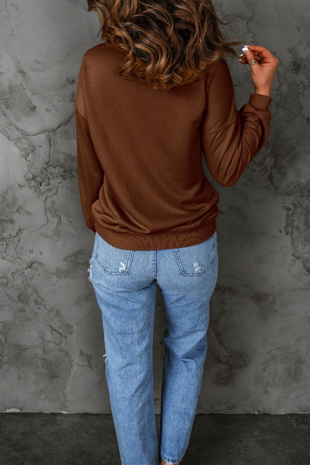 image:imagePRETTYGARDEN Womens Casual Long Sleeve Lapel Zipper Sweatshirt Drawstring Loose Pullover TopsBrown