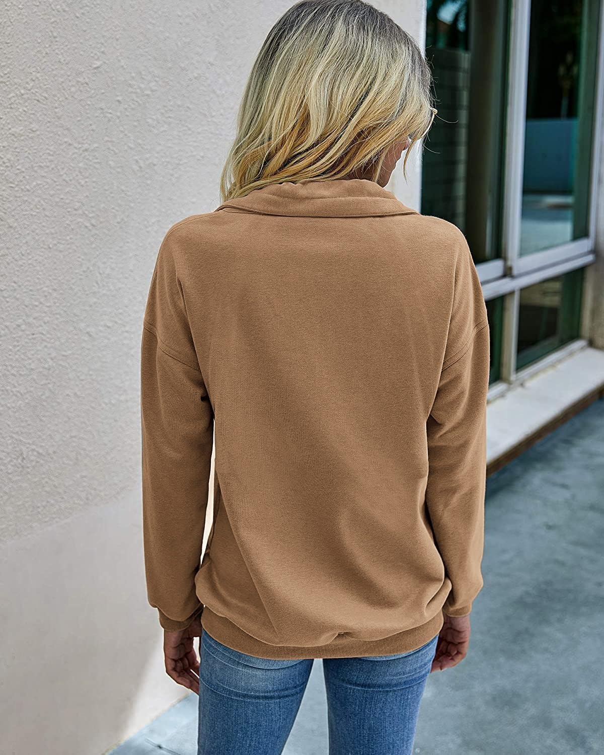 image:imagePRETTYGARDEN Womens Casual Long Sleeve Lapel Zipper Sweatshirt Drawstring Loose Pullover TopsCoffee