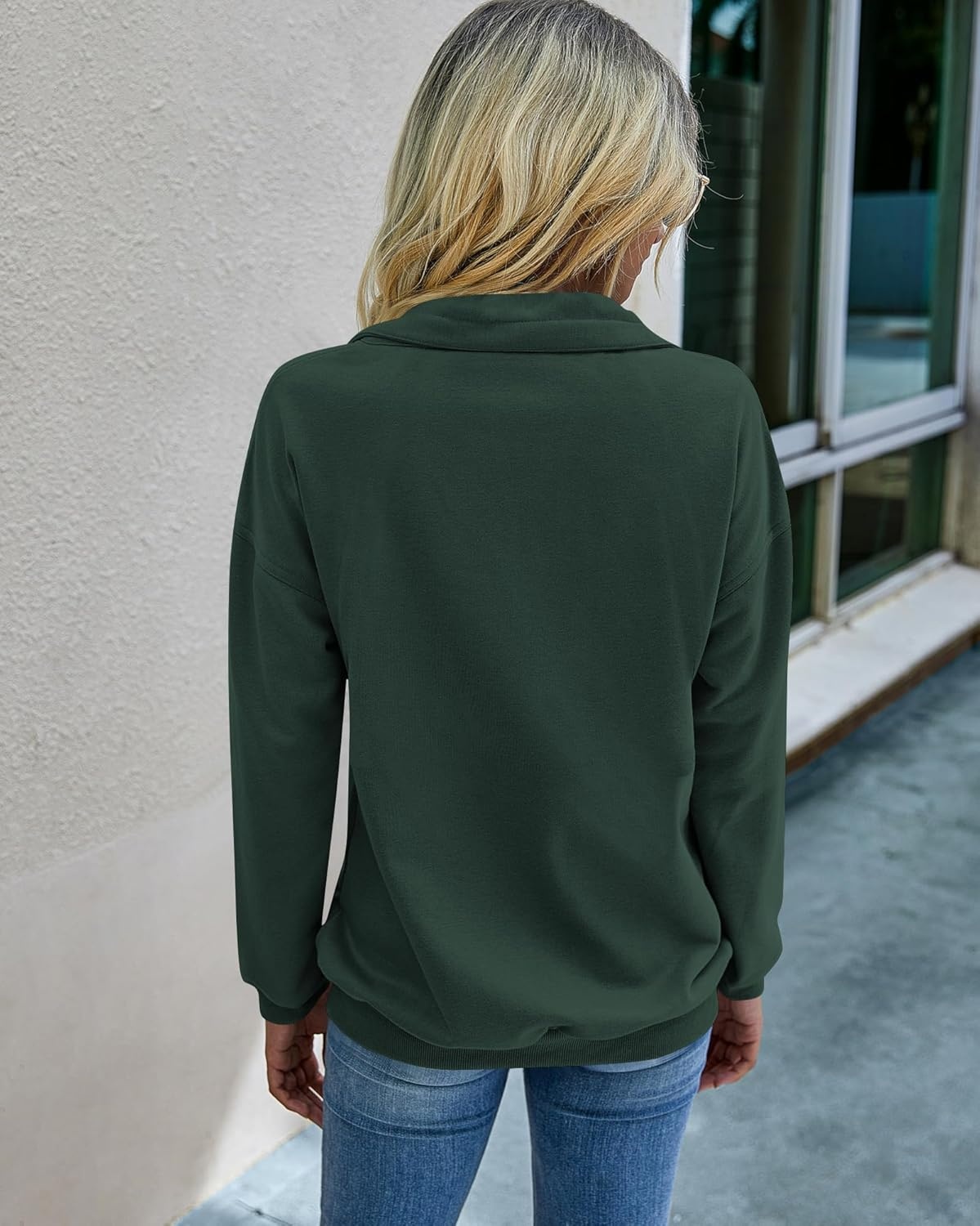 image:imagePRETTYGARDEN Womens Casual Long Sleeve Lapel Zipper Sweatshirt Drawstring Loose Pullover TopsDark Green