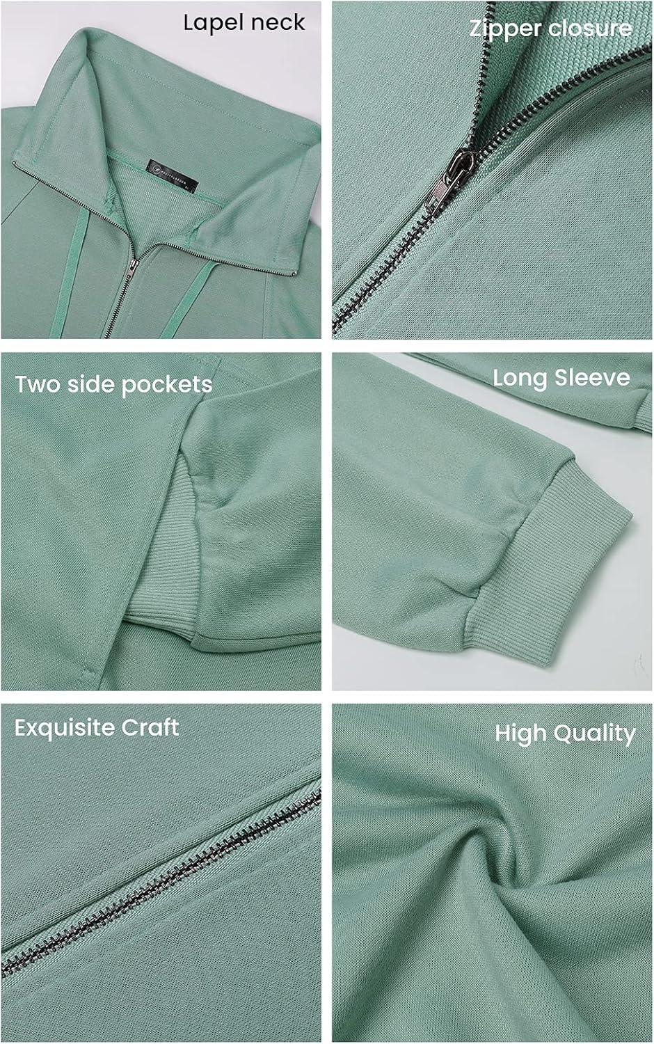 image:imagePRETTYGARDEN Womens Casual Long Sleeve Lapel Zipper Sweatshirt Drawstring Loose Pullover TopsGreen